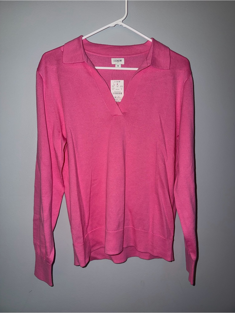 J.Crew Pink Collared V-Neck Sweater NWT Size M Cotton Preppy